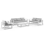 Santorini 3+2+1 Outdoor Lounge Setting with Coffee Table White - Olefin Light Grey