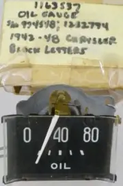 1942 1946 1947 1948 Chrysler NOS MOPAR Oil Gauge w/ Black Face & Block Letters