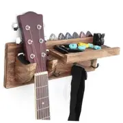 Wall Mount Guitar Hanger Shelf with Pick Holder and 3 Hooks - Carbonized Black