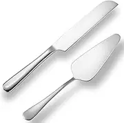 tiokin Wedding Cake Knife and Server Set Silver,Stainless Steel Cake Cutting Set,2Pcs Include Cake Cutter and Cake Server for Wedding, Birthday, Parties and Anniversary, Dishwasher Safe