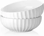 QIXIAOTOUQI 10" Large Serving Bowls,2Pcs Large Soup Bowl, Porcelain White Serving Bowl Cereal Noodle Dessert Bowls, Microwave & Dishwasher Safe, Easy Clean