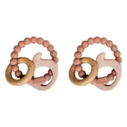 2x Urban Pink & Natural 14cm Silicone Elephant Teether Ring Baby/Infant Chew Toy