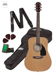 Best Acoustic Guitar Strings Dreadnought Strap Fender FA115 Bundle Kit Natural