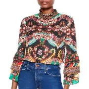 Alice + Olivia Black Orange Ruffled Blouse | New with Tags