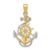 14k Yellow & Rhodium Gold w/ Rhodium Anchor w/Rope Pendant