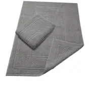 Grey Bath Mat - 100% Cotton Set of 2 Absorbent Bathmat - Bathroom Mats Gray