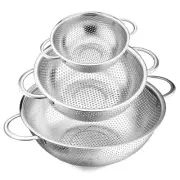 Stainless Steel Colander Set of 3 (1-3-5Quart), Micro-Perforated Metal Coland...