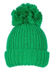[Dents] Ribbed Knit Bobble Beanie in Green
