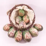 Hand-painted Easter Eggs "Rabbits" (10pcs) + basket