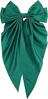 [Ling & Bai] Women Girls Large Hair Bow Teens 7 Inch Big Satin Clip Barrettes Accessories (Deep Green)