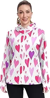[RPLIFE] Watercolor Hearts White Sun Protection Shirt Women, Upf 50+ Zip up Outdoor Jacket, (S-XXL)