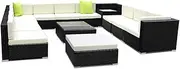 Gardeon Outdoor Sofa 11 Seater Wicker Lounge Setting Table and Chairs, Patio Furniture Rattan Modular Set Garden Backyard Aluminum, Corner Tables Weather-Resistant Cushions with Storage Cover Black