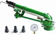 2" Farm Irrigation Sprinkler, Big Rain Gun Sprinkler with Pressure Gauge, 0-48° Elevation Angle Adjustable, 360° Rotary Large-Area Watering Spray, for Farmland Irrigation, Dust Removal
