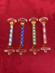 NEW FLAWLESS Glass MURANO Italy 4 Colorful SPIRAL Crystal KNIFE CHOPSTICK RESTS