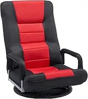 VEVOR Swivel Floor Gaming Chair with Armrests, 360-Degree Rotating Floor Chair with 6 Adjustable Position Folding Backrest and Lumbar Support, Folding Video Reclining Sofa for TV Reading, Red Black