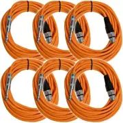 6 Pack of 25 Foot Orange XLR Female to TRS Patch Cables PA DJ Cords XLRF to 1/4"