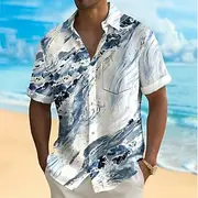 Men's Geometric Marble Abstract Liquid Art Shirt Summer Shirt Button Up Shirt Short Sleeve Fashion Casual Outdoor Vacation Dailywear Summer Spring Turndown 3D