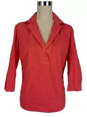 Narciso Rodriguez Cotton Smock Blouse 3/4 Sleeve Coral (Orange) Collared Top
