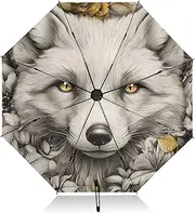 [PDZRMY] Fox Flower Cute UV Protection Travel Umbrella Compact for Rain and Sun - Auto Open and Close UPF 50+ Windproof Portable 46” Sun Umbrella for Women and Men