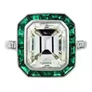 5.45Ct Lab Created Diamond & Emerald Art Deco Engagement 14K White Gold FN Ring