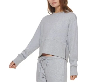 DKNY Womens French Terry Cotton Side Zip Cropped Top Size Small