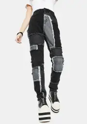 [The Ragged Priest] Black Cheat Patchwork Mom Jeans