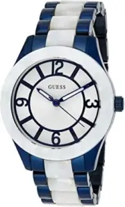 GUESS Women's Goddess Blue/White BRACELET/dial 37MM MARBLEIZED WATCH W0074L3