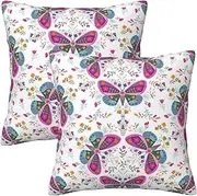 HOSTECCO Set of 2 Floral Butterfly Throw Pillow Covers 18x18 Inch 45x45 cm, Rustic Velvet Cushion Covers, Decorative Pillow Covers for Sofa Couch