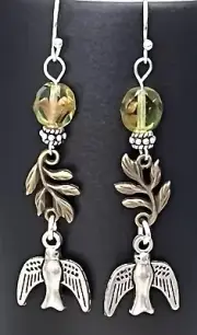 Silver Peace Dove Earrings. Bronze Olive Branch. Nature. Love.