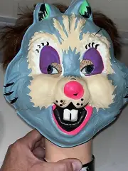 Vintage Plastic Halloween Mask Masquerade Creepy Animal Face Chipmunk Squirrel