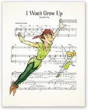 AtoZStudio Peter Pan and Tinker Bell Poster // Neverland Music Sheet Wall Art Decor Print // Nursery Baby Gift // Kids Room Christmas // Party Decoration (8x10)