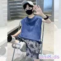 在飛比找momo購物網優惠-【UniKids】中大童裝2件套無袖背心迷彩五分褲 男大童裝