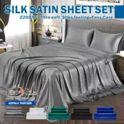 2000TC Cooling Silk Satin Flat Fitted Sheet Bed Set S/Double Queen Super King