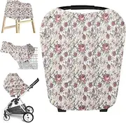 Little Jump Multi-use Baby Carseat Cover, Western Wild Flowers Breathable Nursing Cover, High Stretchy Infant Carseat Canopy, Stroller Cover, Car Seat Covers for Bbies, Boys & Girls (Vintage Floral)