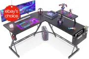 L-Shaped Gaming Desk with Monitor Stand Storage Bag Headphone Hook for Office Se