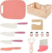 Kid Baking Set Cookware Kit Safe Cooking Toy Sturdy Toddler Kitchens Tool Interesting Kid Utensils with Knives for Home Playing(Pink)