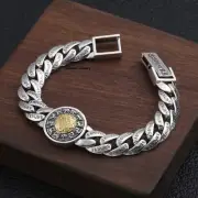 Pure S925 Sterling Silver Chain Six Wirds Curb Cuban Link Bracelet 48-49g 8.6in