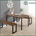 Zinus Dining Table Set Bench Metal Wood Kitchen Cafe Restaurant Industrial Black