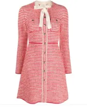 Sandro Red and White Tweed Dress Size 38 (US 6) New With Tags