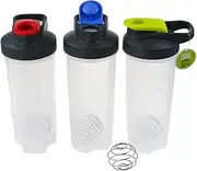 3X Protein Shaker 600ml Supplement Drink Blender Mixer Bottle Steel Ball, Shaker Cups for Gym Drinking Bottle Mixer, Shake Water Bottles Personal Blender, 600ml, Assorted Colour