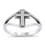 Oxidized Cross Christian Love Simple Ring .925 Sterling Silver Band Sizes 4-10