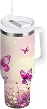 RPLIFE Butterflies Flight 40oz Tumbler with Handle, Stainless Water Bottle, Insulated Cup with Straw