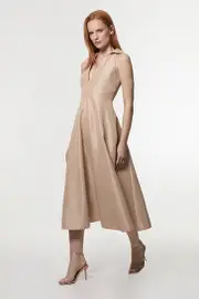 Metallic Taffeta Tux Tailored Full Skirted Shirt Dress