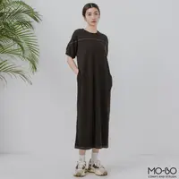 在飛比找momo購物網優惠-【MO-BO】MIT有機棉撞色洋裝