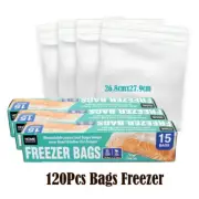120Pcs Freezer Bags Zip lock Press Lock Kitchen Fresh BPA Free Reusable NEW