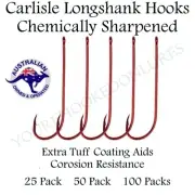 Longshank Fishing Hooks Red Carlisle Bloodworm Chemically Sharpened 25 50 100pk