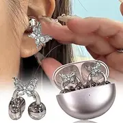 Bow Rhinestone for Clip on Earbuds Open Ear, Stylish Clip-On Headphones with Detachable Earrings, Lightweight & Comfortable Fit Open-Ear Earbuds for Women, Ideal for Work, Running and Daily Wear