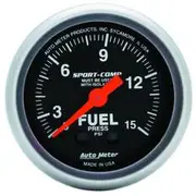 Autometer Sport-Comp Fuel Pressure Gauge Mechanical With Isolator - 0 - 15 PSI, 2 1/16 Inch, AU3313