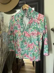 NWT STELLA PARKER Purple Blue Green Starlite Long Sleeve Mock Shirt Small
