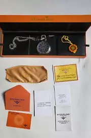 Rare Stuhrling Day/Date and 24 Hour Pocket Watch w Chain Box and Papers EUC